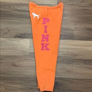 Vintage PINK Victoria's Secret Orange Cropped Joggers with Pink Print